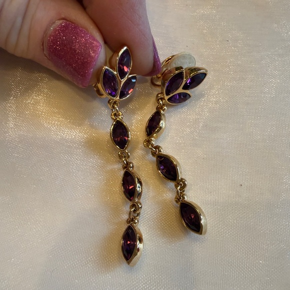 Swarovski Jewelry - Swarorski Gold and Amathyst color Purple 2” Drop Earrings